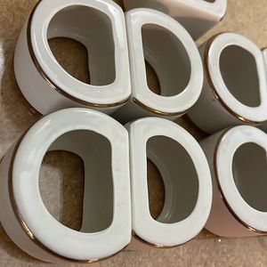 Ceramic Vintage Napkin Ring Holders White With Gold Trim Hostess Party Set of 9
